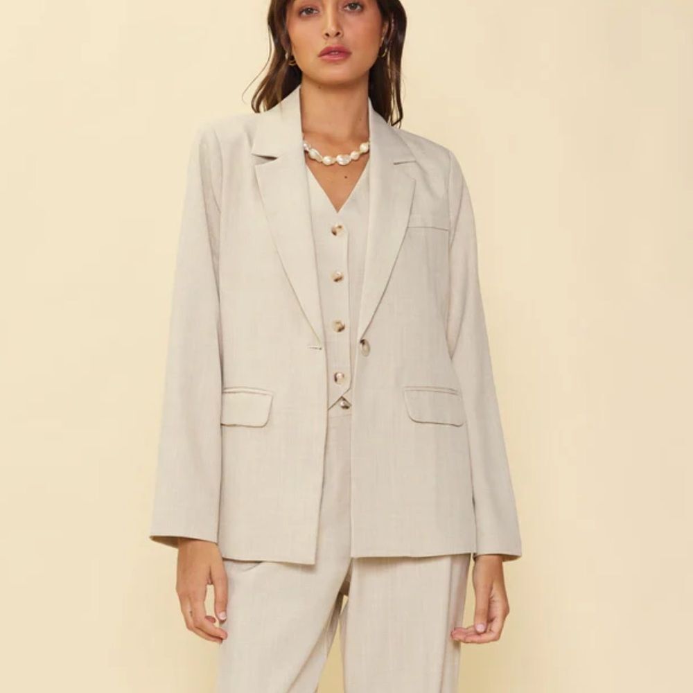 Skies‎ Are Blue MÉLANGE TAILORED BLAZER Beige Medium Nwt